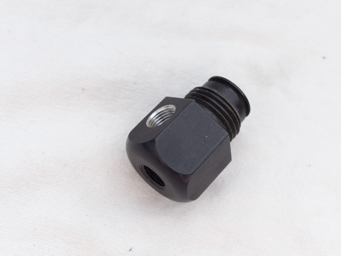 Taso male asa to female 1/8 th npt adapter, large diameter, side tapped.