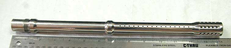 14 inch Dye Stainless 1 pieces Autococker barrel, with extended porting to center shroud bump.