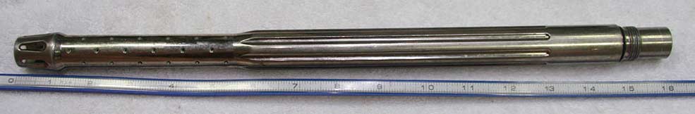 Spyder eliminator barrel. Chrome on exterior, dried paint inside. Length is 16 inches.
