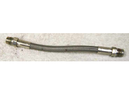5.75” steel braided hose, used shape, has wrench marks