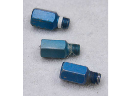 Blue anodized male to female filter holder, used shape, 1.25 inch long