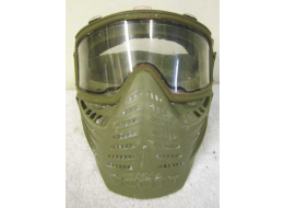 Scott mask in green with camo strap, bad shape, george on front cut in