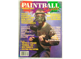 Premier Paintball Sport Magazine, August '89 in fair shape, stain on lower left side spine, light crease in center of cover and light wear on corners. Additional stains on back cover, see picture