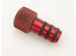 Red anodized aluminum barrel plug, knurled, used shape
