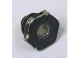 Worn standard width nelson valve retaining screw, used shape, black ano aluminum with oring