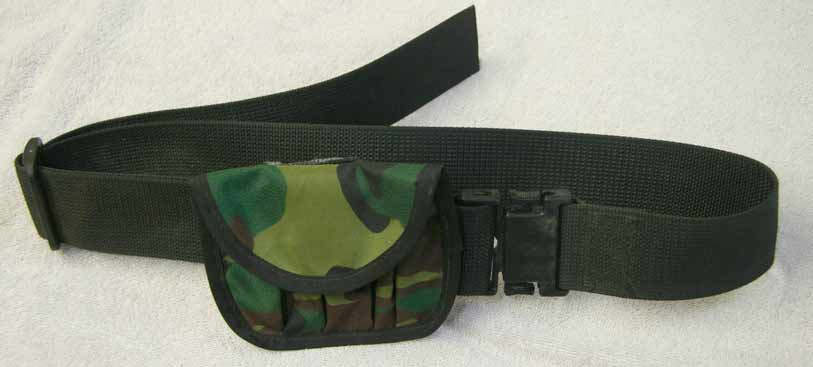 12 gram camo pouch with adjustable belt, used good shape but dirty