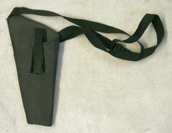 heavy duty black plastic material holster, doesn't fit any of my test pistols, used shape
