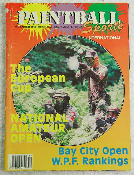 Paintball Sport Magazine, December '92 in poor shape. Cover is tear from mag at staples on spine and wear on spine.