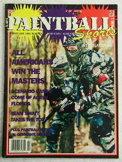 Paintball Sport Magazine, February '93 in Fair-Good shape. Wear on spine, and worn on top and bottom of spine. Dog eared corner.