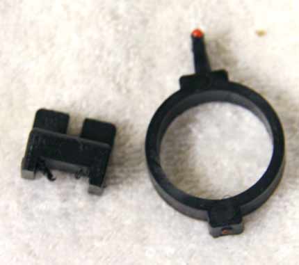 new old school front sight back post and rear sight, both plastic, new, 1.015 id
