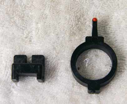 new old school front sight back post and rear sight, both plastic, new, .85 id