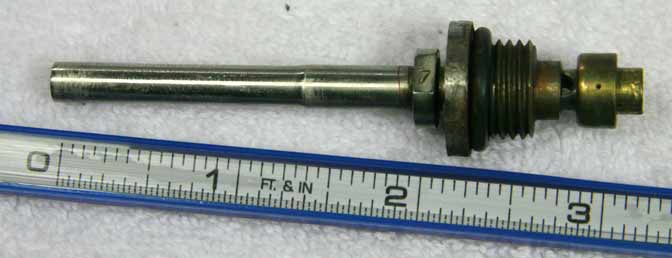 Line stainless #4 tube, used shape, with stock rusty steel retaining screw and brass cup seal.165 ID 2x .126 port size